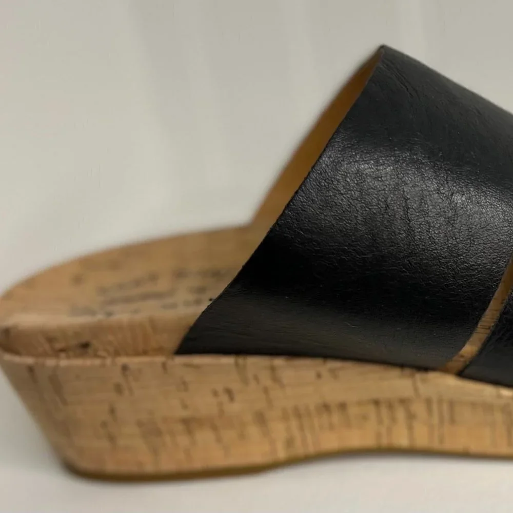 Kork-Ease Women's 10 M Menzie Platform Sandals Black Leather 3 Strap Wedge Shoes